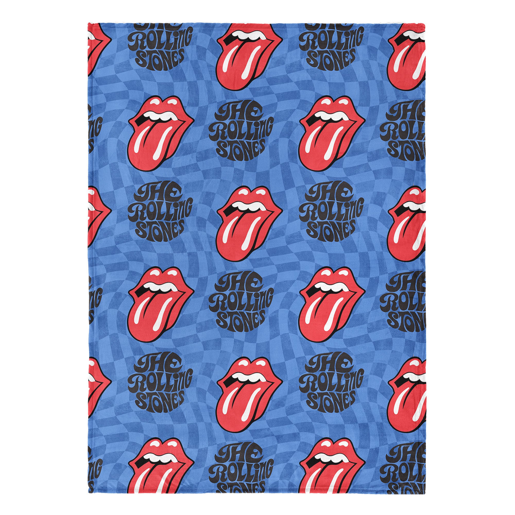 The Rolling Stones Psychedelic Check Silk Touch Throw Blanket 50 x 70 inches, BLUE, hi-res image number 0