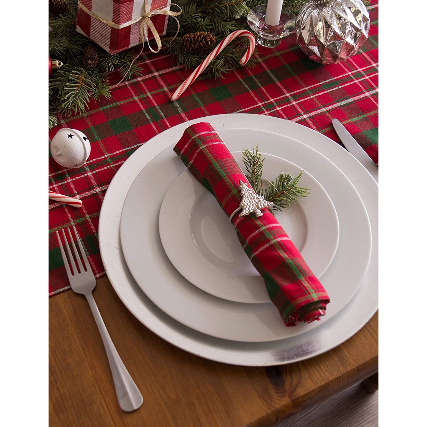 Tartan Holly Plaid Table Runner 14x72, , alternate image number 4
