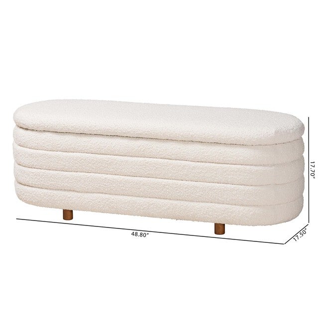 Betiana Modern Japandi Cream Boucle Fabric And Walnut Brown Finished Wood Storage Bench, , alternate image number null