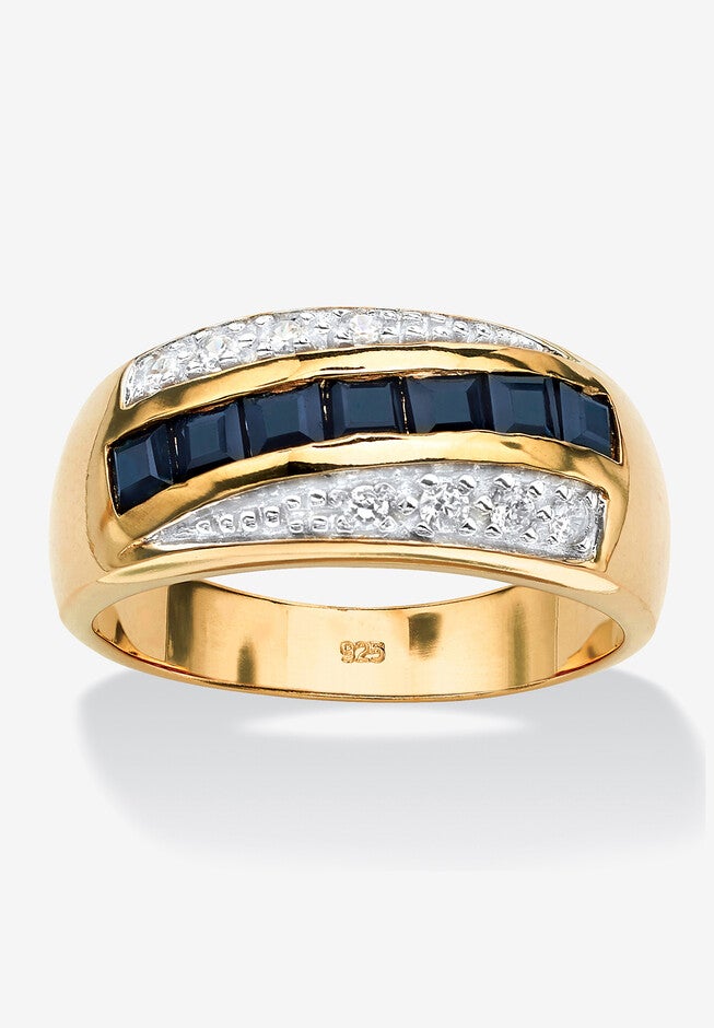 Men's Gold Sapphire Ring with Cubic Zirconia, Sapphire | King Size