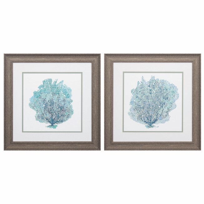 Teal Coral On White Framed Wall Décor, Set Of 2, TEAL, hi-res image number 0