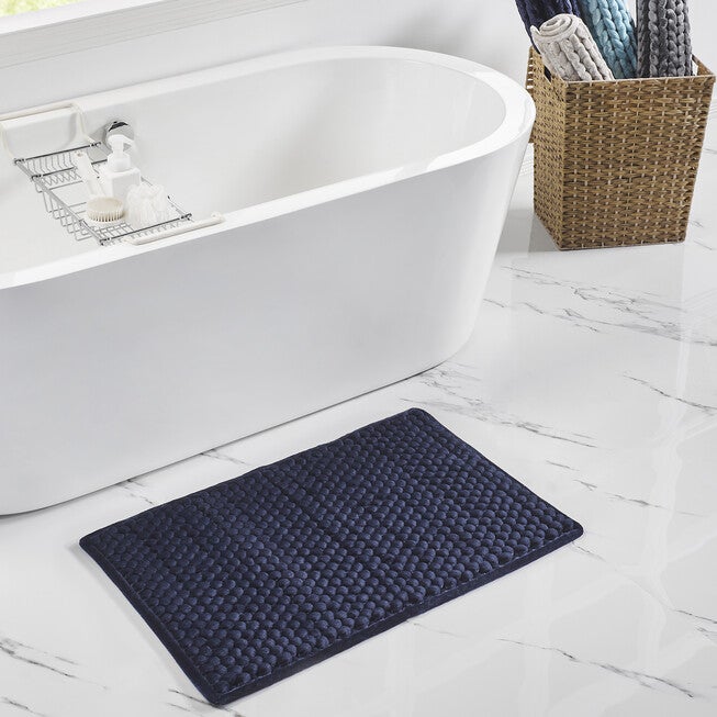 Alma Collection 25% Cotton & 75% Polyester 17 inches X 24 inches Rectangle Bath Rug, NAVY, hi-res image number null