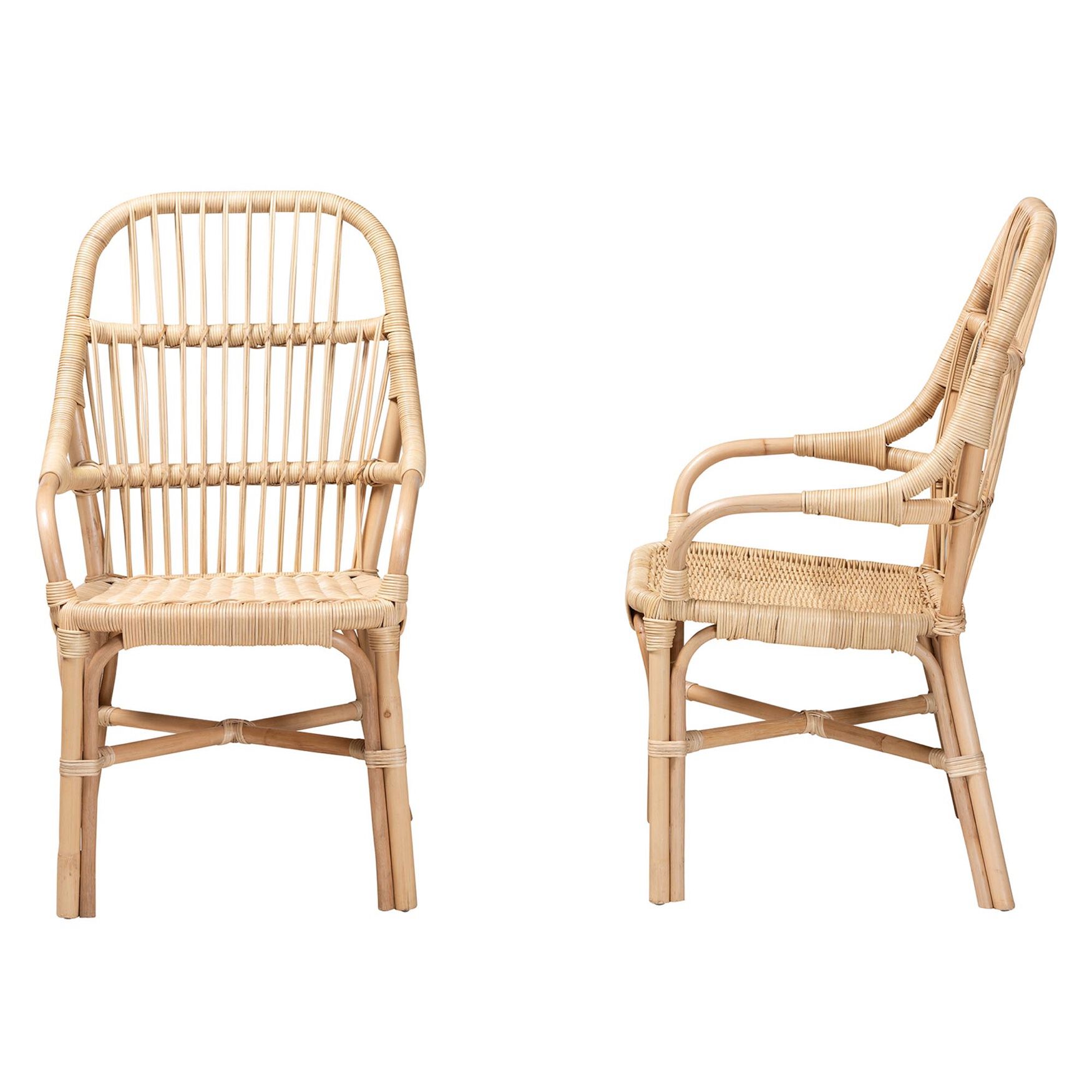 Sumatera Modern Bohemian Natural Brown Rattan 2-Piece Dining Chair Set, , alternate image number 2