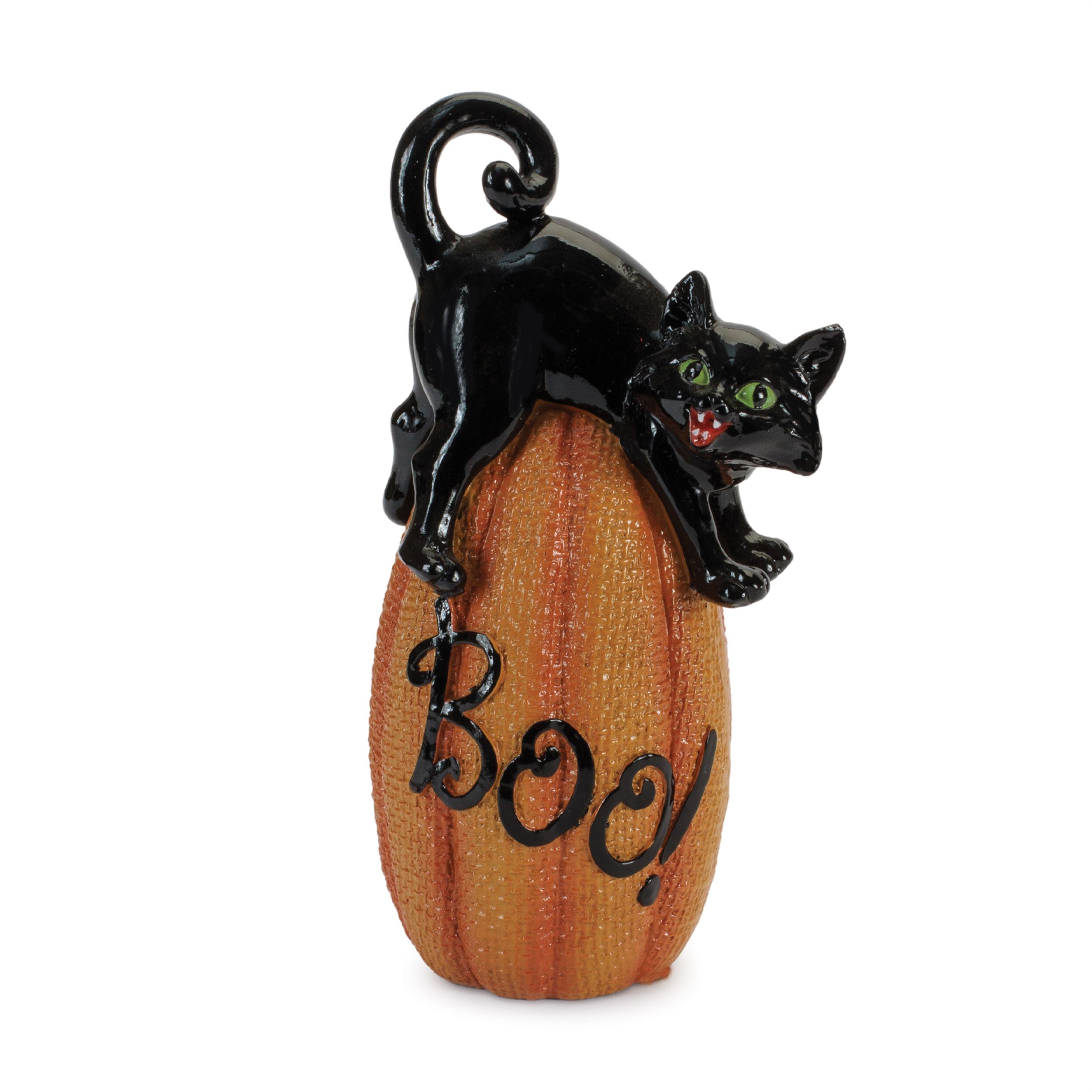 Black Cat on Pumpkin Figurine (Set of 3), ORANGE BLACK, alternate image number 2