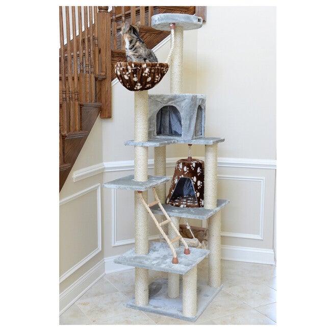 Real Wood 78 inches Cat Climber Play House With Lounge Basket, , alternate image number 2