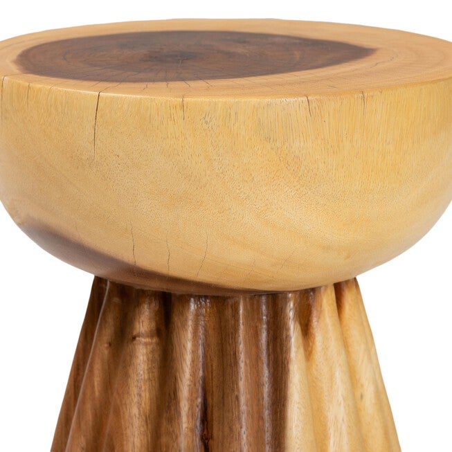 Alara Hand-carved Suar Wood Side Table, NATURAL BROWN, alternate image number null