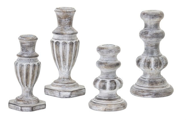 White Washed Stone Candle Holder (Set of 4), GREY WHITE BROWN, hi-res image number null