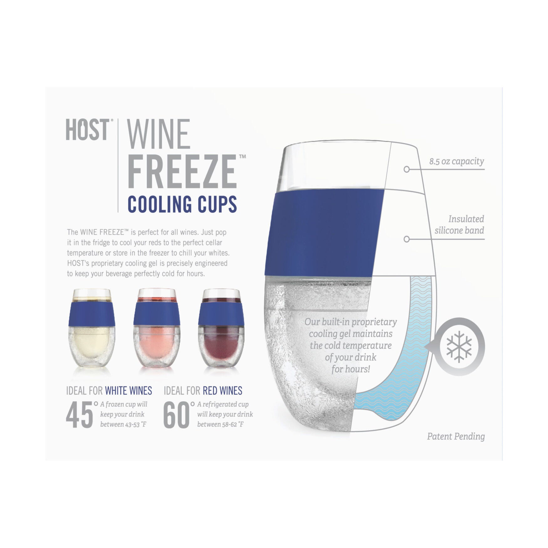 Wine Freeze Cooling Cups In Blue (Set Of 2) By, , alternate image number 6