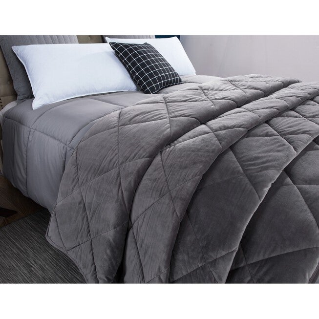 2pc Velvet Blanket & Down Alternative Comforter Set, Gray, , alternate image number 2