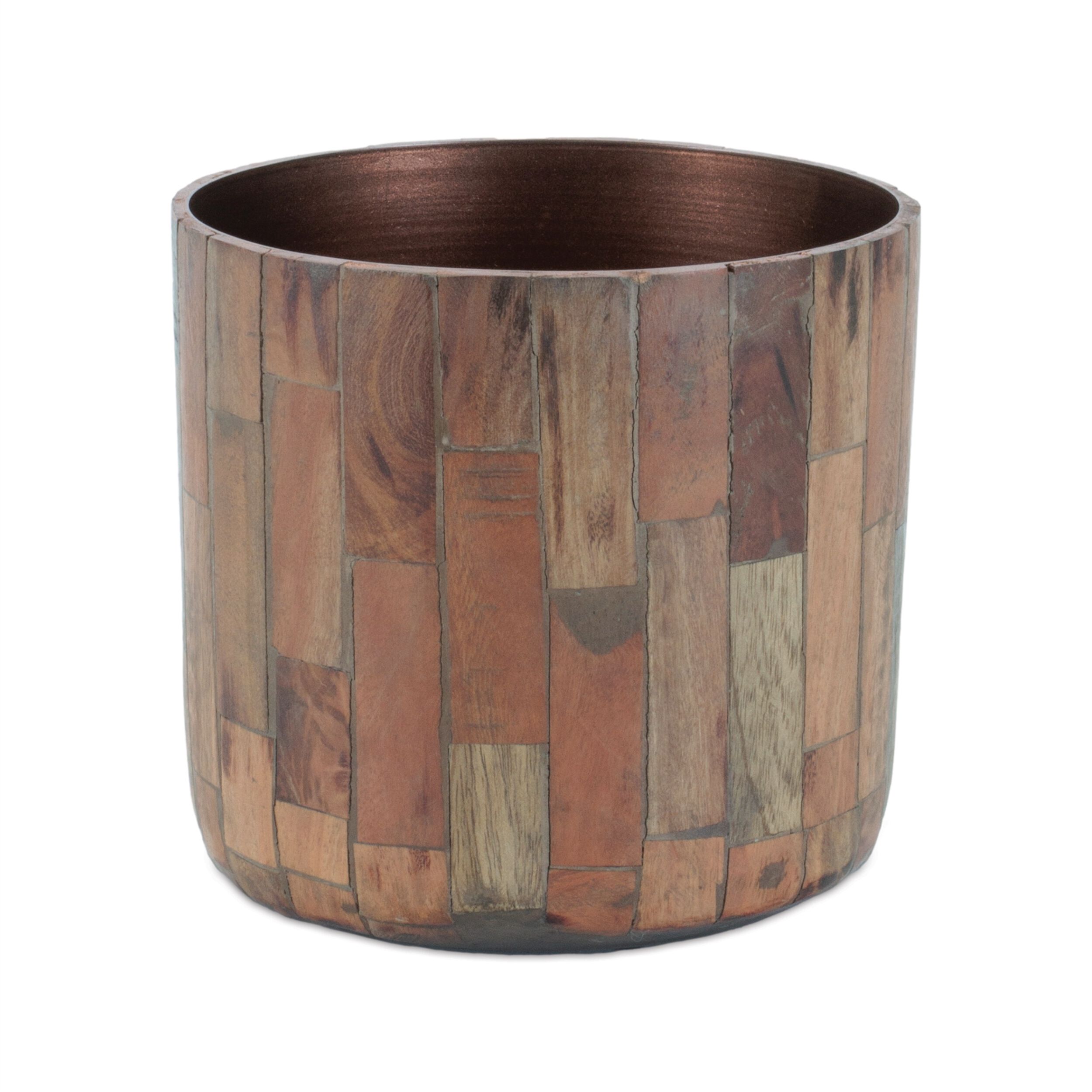 Round Wooden Planter Set of 2, BROWN, alternate image number 2