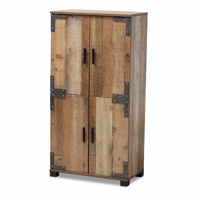 Cyrille Farmhouse Rustic Finished Wood 4-Door Shoe Cabinet Furniture, BROWN, hi-res image number 0