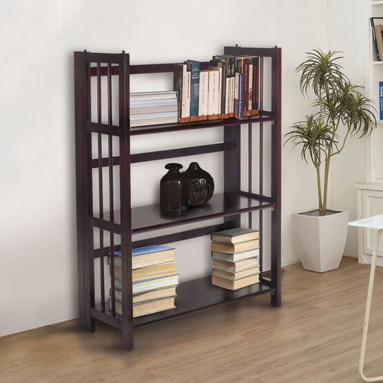3-Shelf Folding Stackable Bookcase 27.5" Wide-Espresso, , alternate image number null