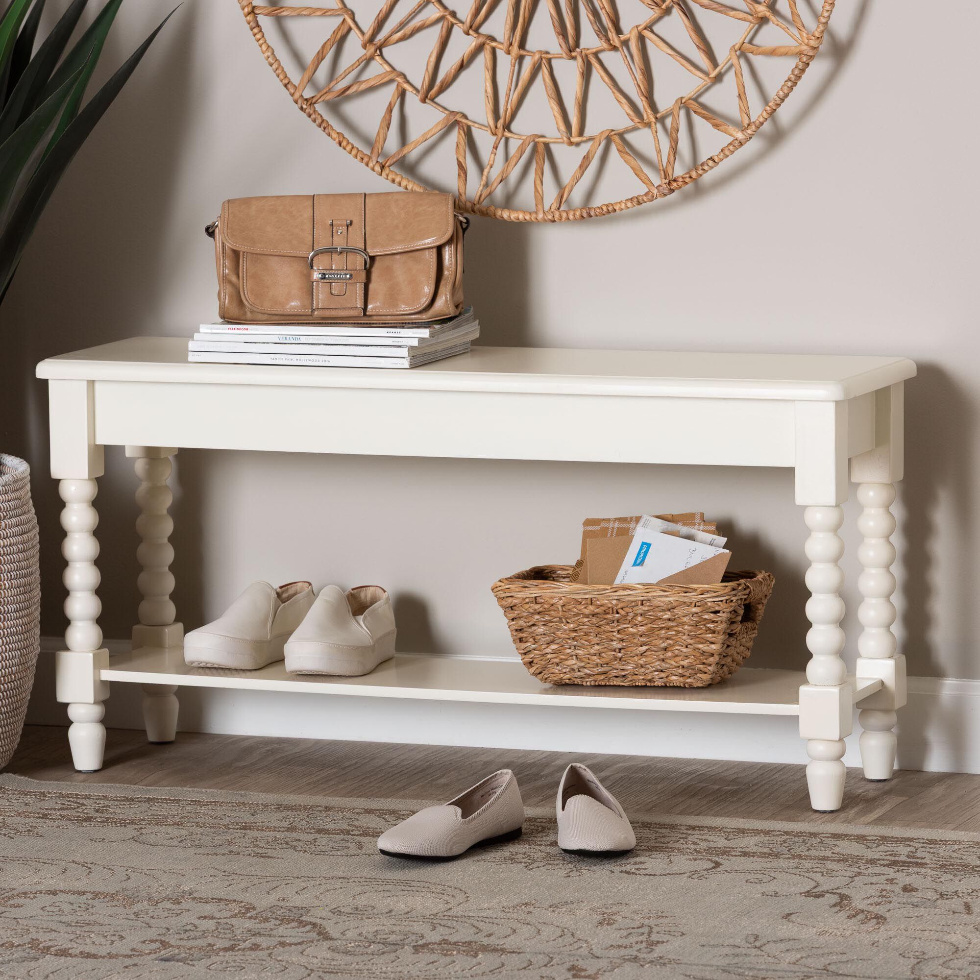 Bayard Accent Bench with Bobbin Legs, WHITE, hi-res image number 0
