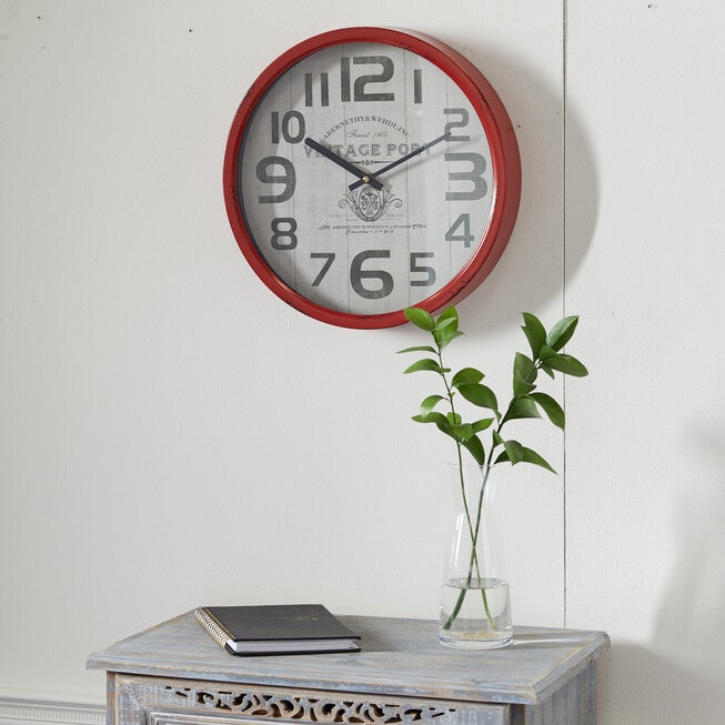 Red Farmhouse Metal Wall Clock, , alternate image number 7