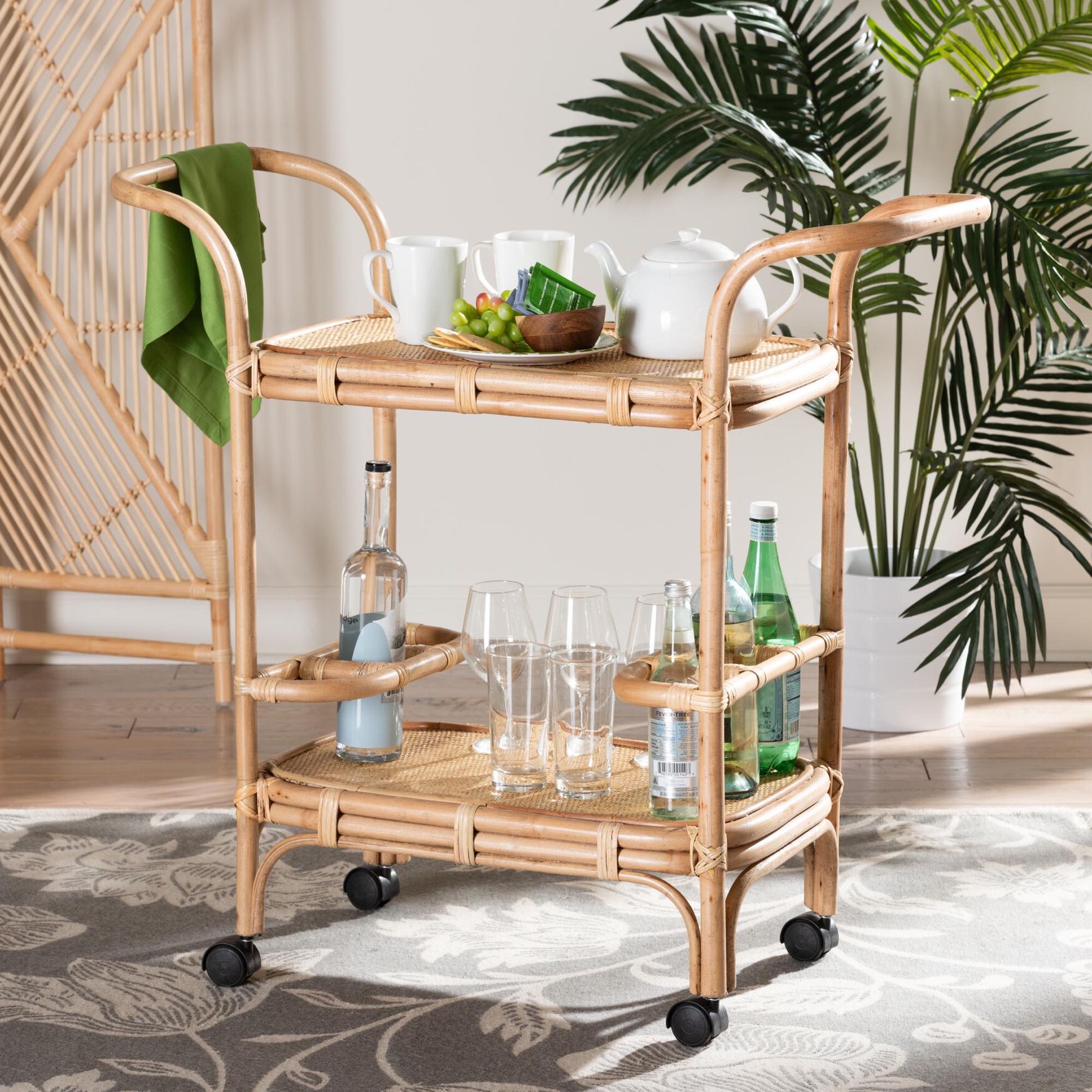 Hadia Modern Bohemian Natural Brown Rattan Wine Cart, , alternate image number 7