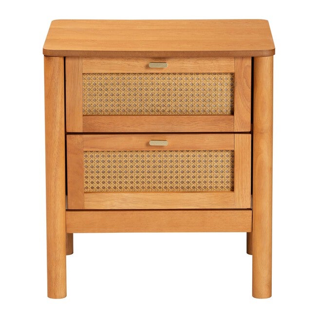 Jenn Golden Brown Wood Japandi 2-Drawer Nightstand with Distressed-Finished Rattan, GOLDEN, alternate image number 3
