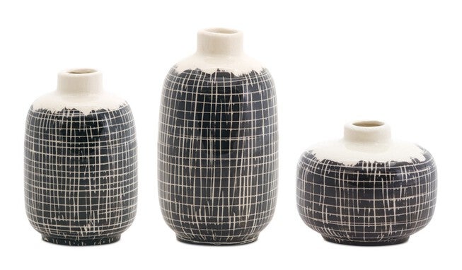 Mini Vase (Set of 6) 3.5 inchesH, 5.25 inchesH, 6.25 inchesH Terra Cotta, BLACK/WHITE, hi-res image number 0