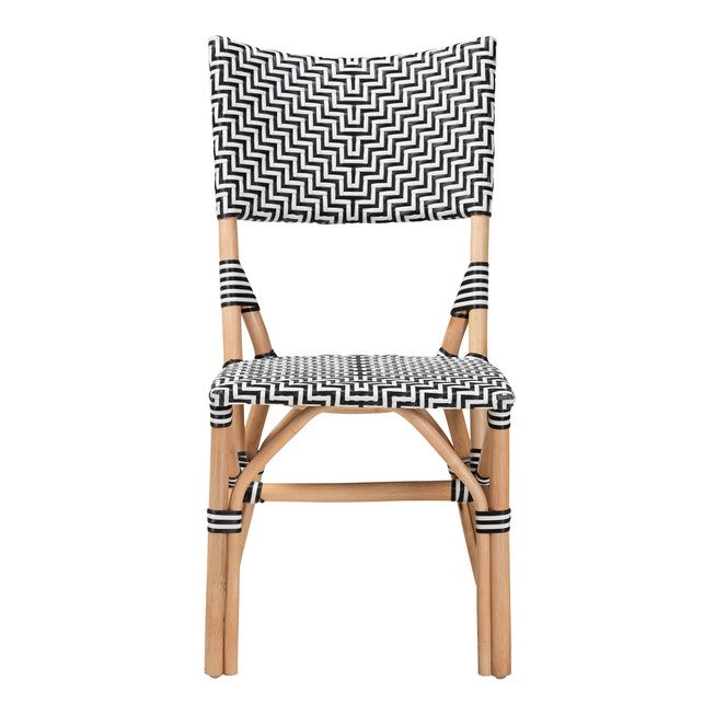 Wagner Modern French Black And White Weaving And Natural Rattan Bistro Chair, , on-hover image number 1