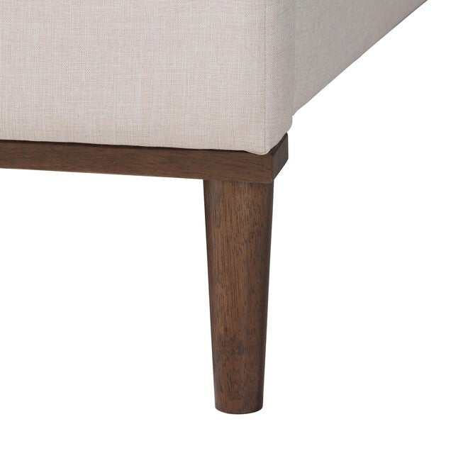 Nikolai Mid-Century Channel Tufted Beige Fabric and Wenge Brown Wood Queen Bed, BEIGE/WENG, alternate image number null