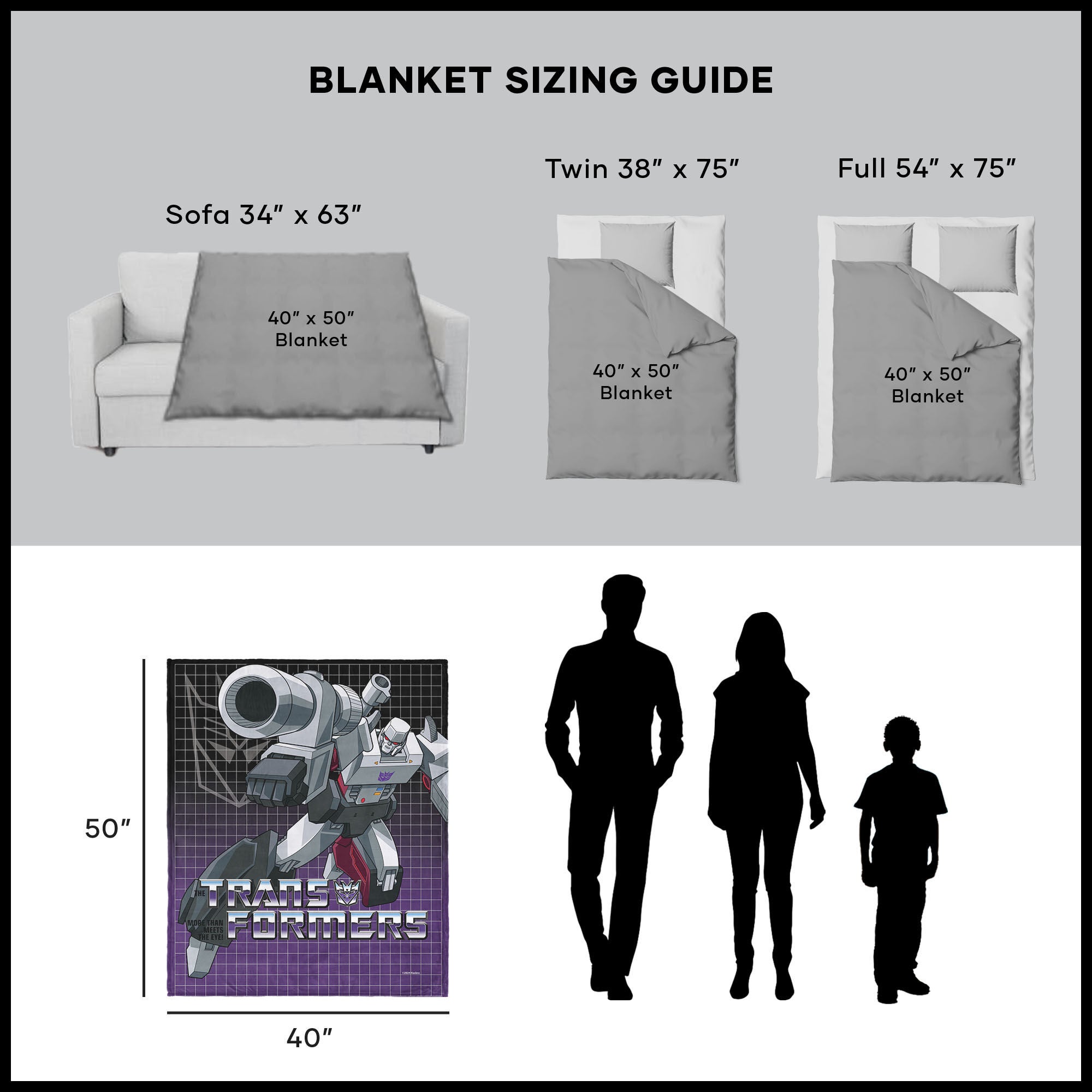 Hasbro Transformers G1 Grid Megatron Silk Touch Throw Blanket 40X50 Inches, GRAY, alternate image number null