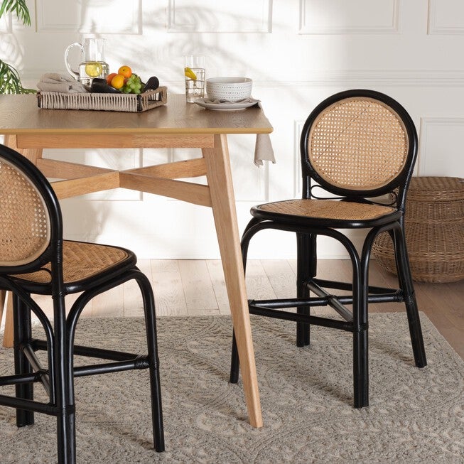 Ayana Mid-Century Modern Two-Tone Black And Natural Brown Rattan Counter Stool, , alternate image number null