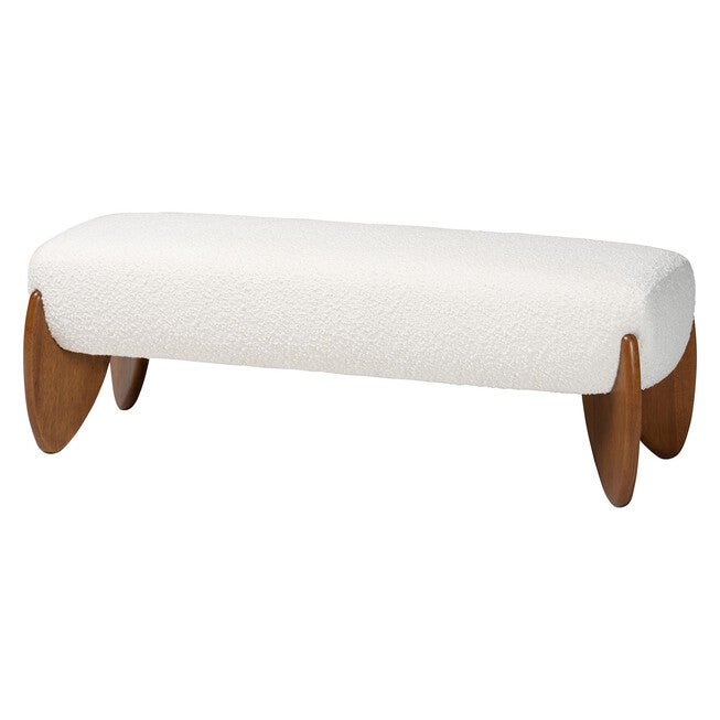Vinicio Mid-Century Modern Cream Boucle Accent Bench, CREAM/WALN, alternate image number 1