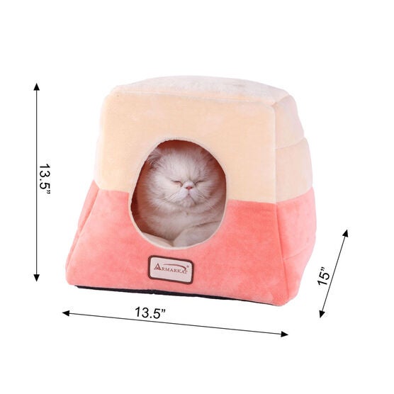 2-In-1 Cat Bed Cave Shape And Cuddle Pet Bed, Orange Beige, , alternate image number null