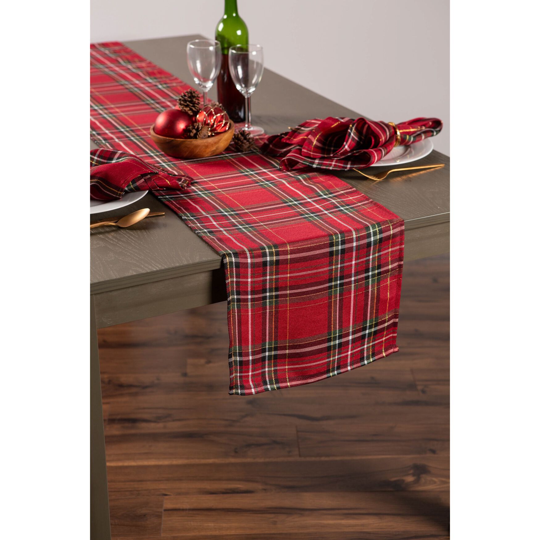 Holiday Metallic Plaid Table Runner 14x108, , alternate image number 5