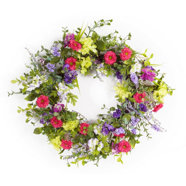 Mixed Floral Wreath 24 inchesD, PINK, hi-res image number null