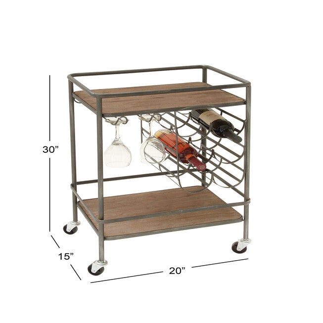 Brown Chinese Fir and Metal Industrial Bar Cart, 30x20x15, , alternate image number 6