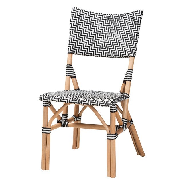 Wagner Modern French Black And White Weaving And Natural Rattan Bistro Chair, BLACK WHITE NATURAL BROWN, hi-res image number 0