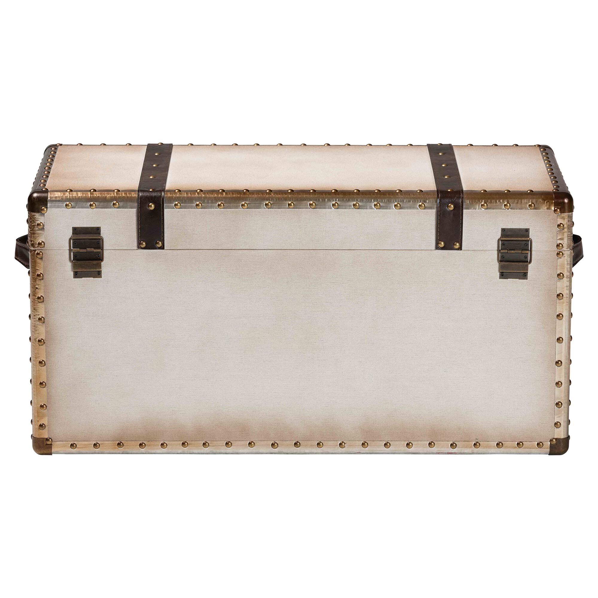 Nevio Vintage Weathered White Canvas Storage Trunk, BEIGE, alternate image number 5
