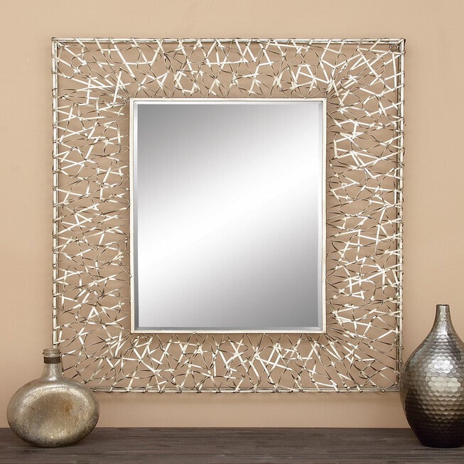 Silver Industrial Metal Wall Mirror, , alternate image number 8