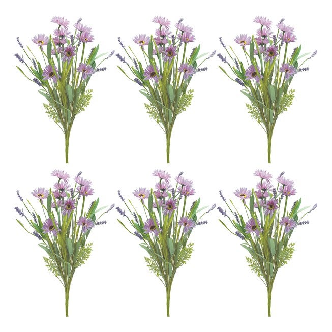 Mixed Daisy Bush (Set of 6) 20 inchesH Polyester, PURPLE/GREEN, alternate image number 1