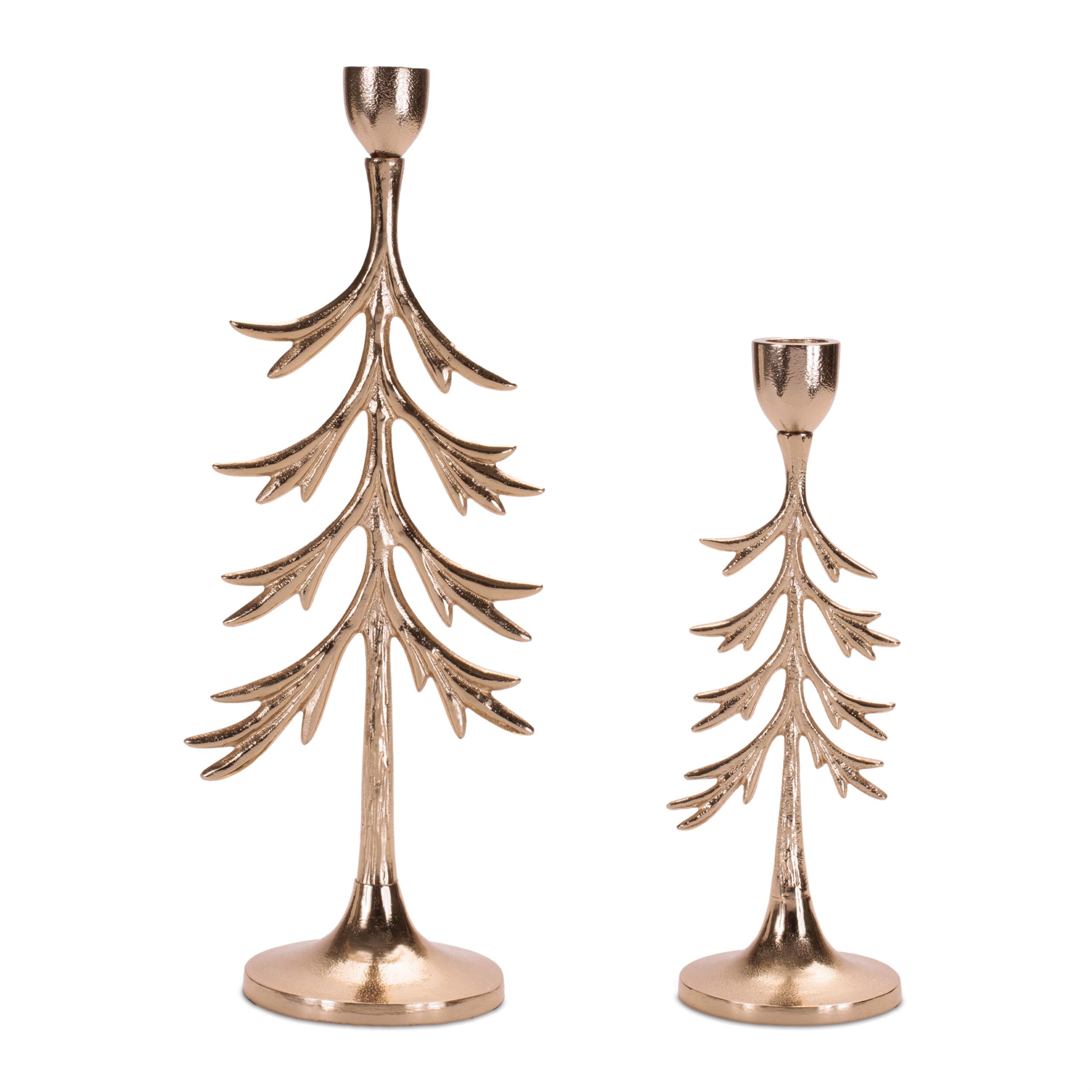 Metal Pine Tree Taper Candle Holder (Set of 2), GOLD, hi-res image number 0