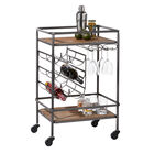 Brown Chinese Fir and Metal Industrial Bar Cart, 30x20x15, BROWN, hi-res image number null