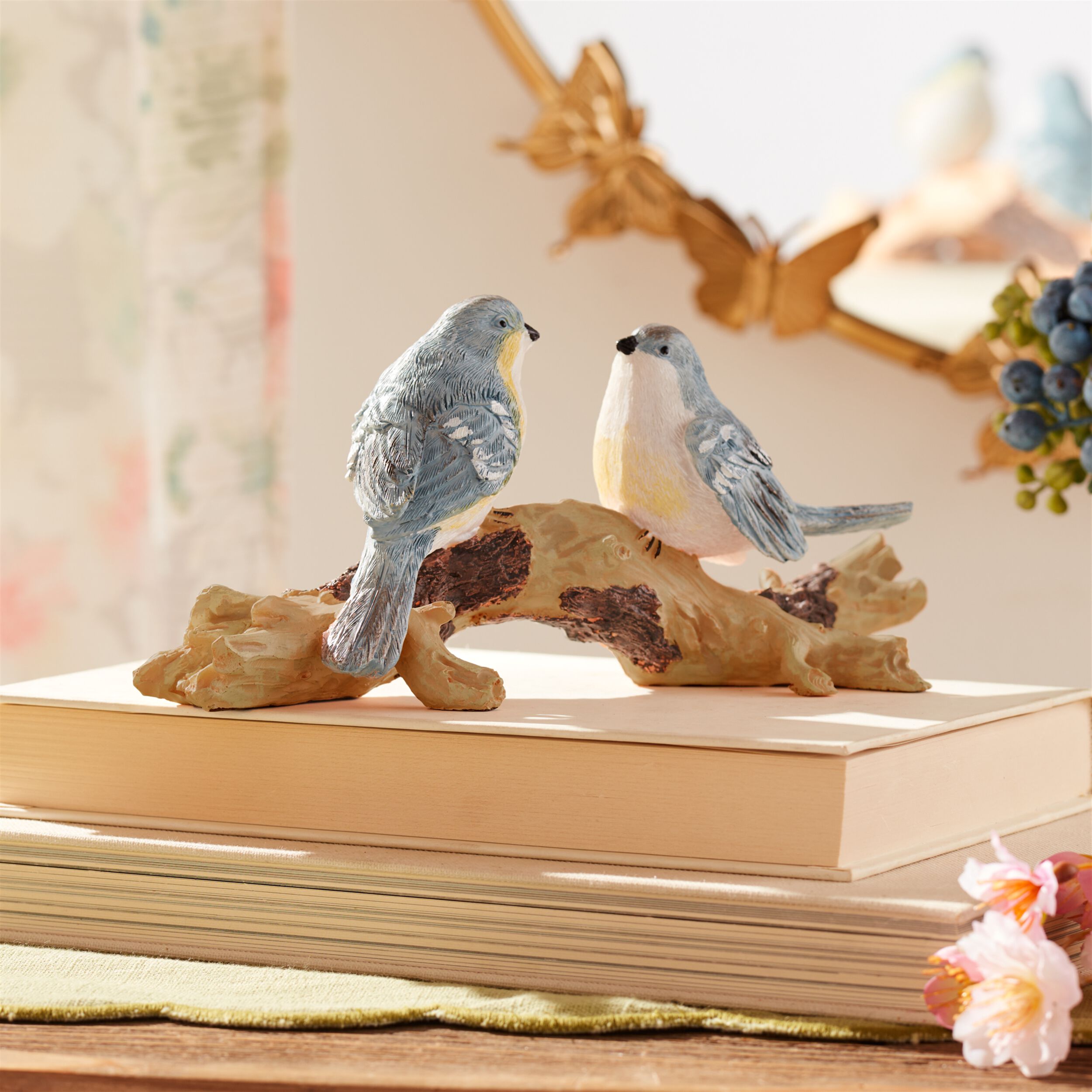 Natural Blue Birds on Branch Figurine 9.5 inchesL, BROWN WHITE BLUE, alternate image number 1