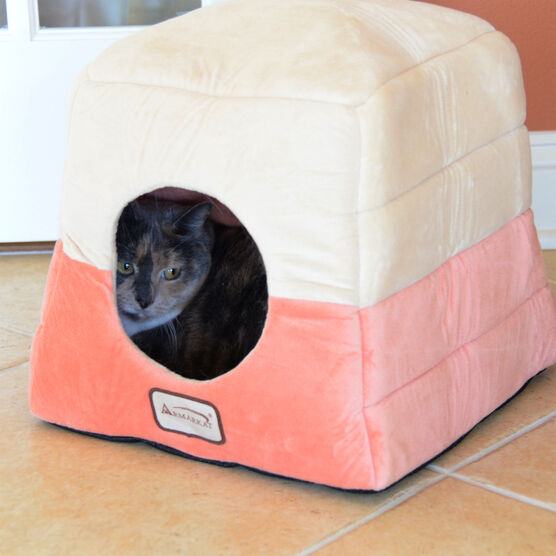 2-In-1 Cat Bed Cave Shape And Cuddle Pet Bed, Orange Beige, , alternate image number null
