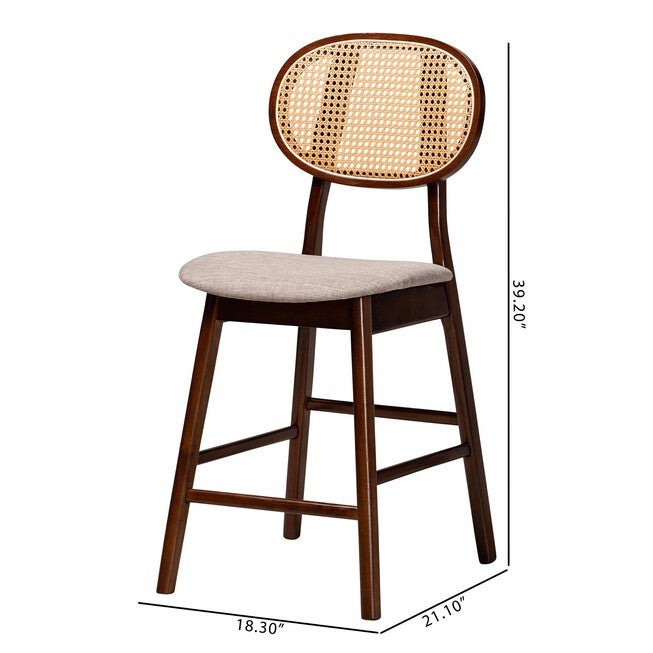 Darrion Mid-Century Modern Grey Fabric And Walnut Brown Finished Wood 2-Piece Counter Stool Set, , alternate image number 7
