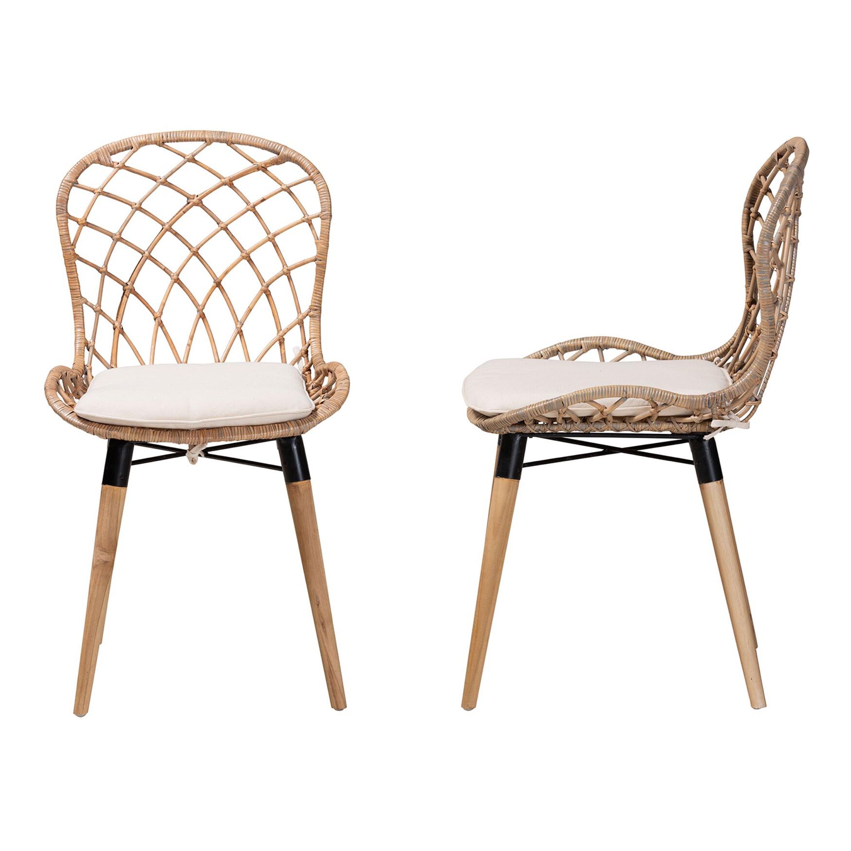 Sabelle Modern Bohemian Black Finished Rattan And Metal Dining Chair, , alternate image number 9