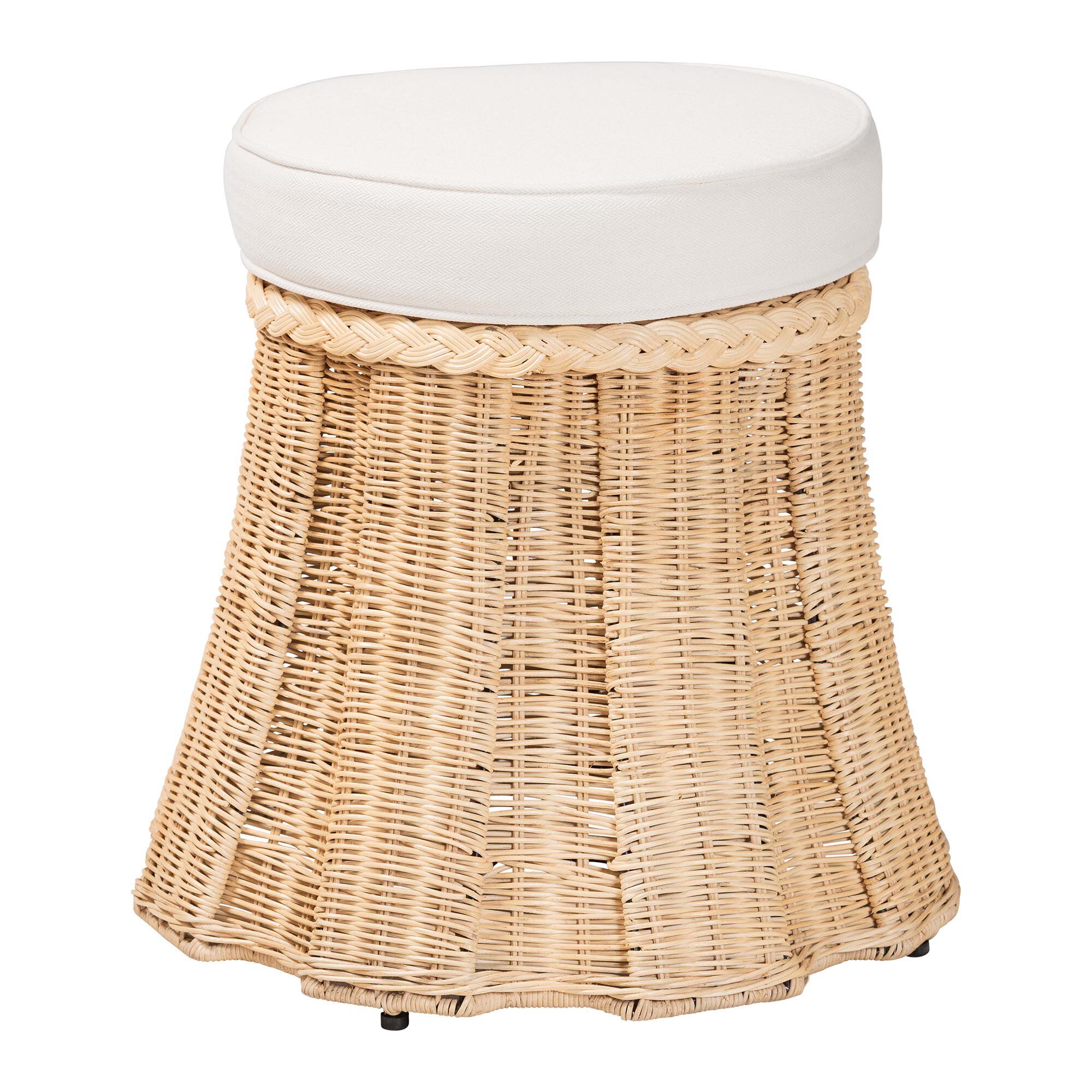 Ying Round Natural Rattan Ottoman with Cushion, BROWN, alternate image number 1