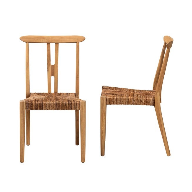 Artha Modern Bohemian Natural Brown Teak Wood And Seagrass 2-Piece Dining Chair Set, , alternate image number null