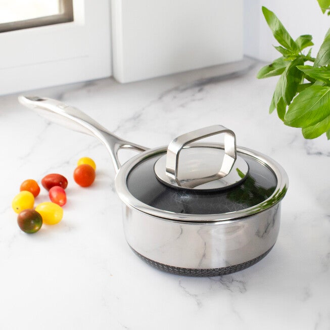 LIVWELL DiamondClad™ 1.5 Quart Hybrid Nonstick Stainless Steel Saucepan and Lid, Dishwasher Safe, PFOA-free – Silver/Black, SILVER, alternate image number 2