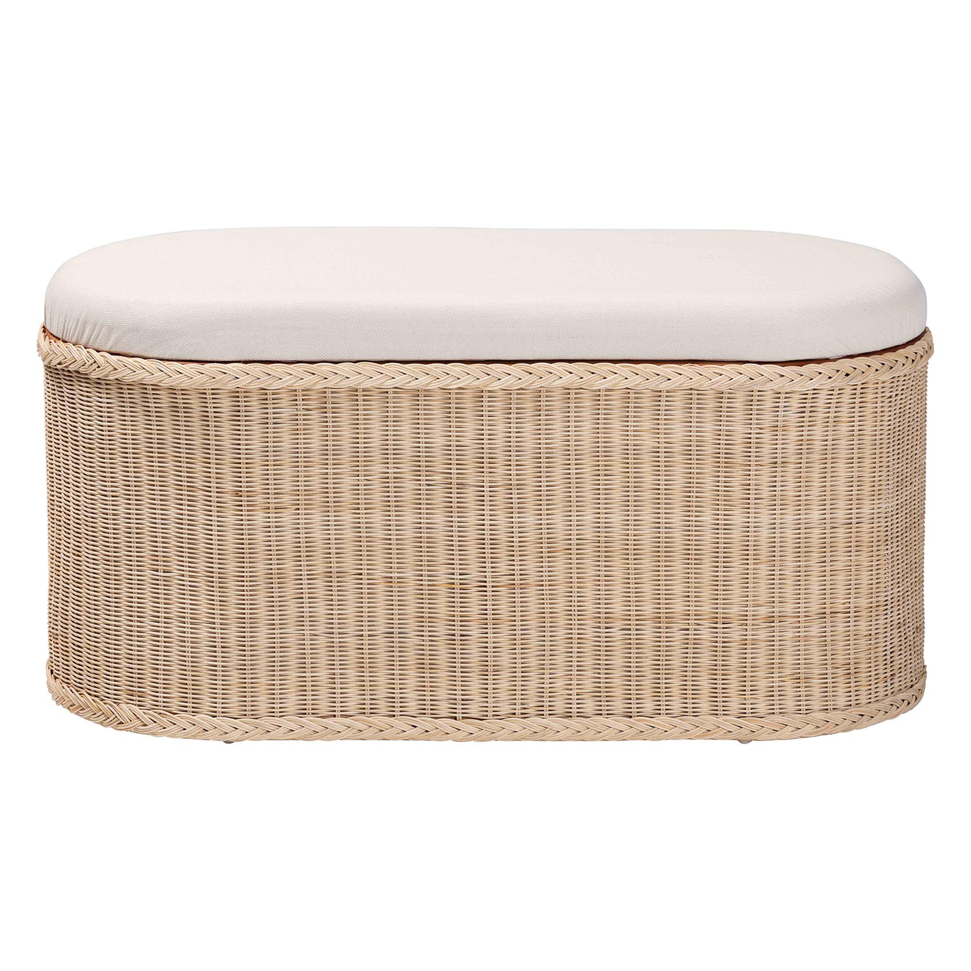 Barid Braided Natural Rattan Storage Bench, Oval, NATURAL, alternate image number 3
