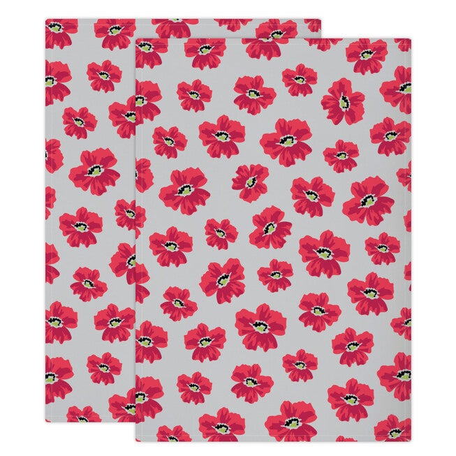Designer Print Towel Set/2, RED FLORAL, hi-res image number 0