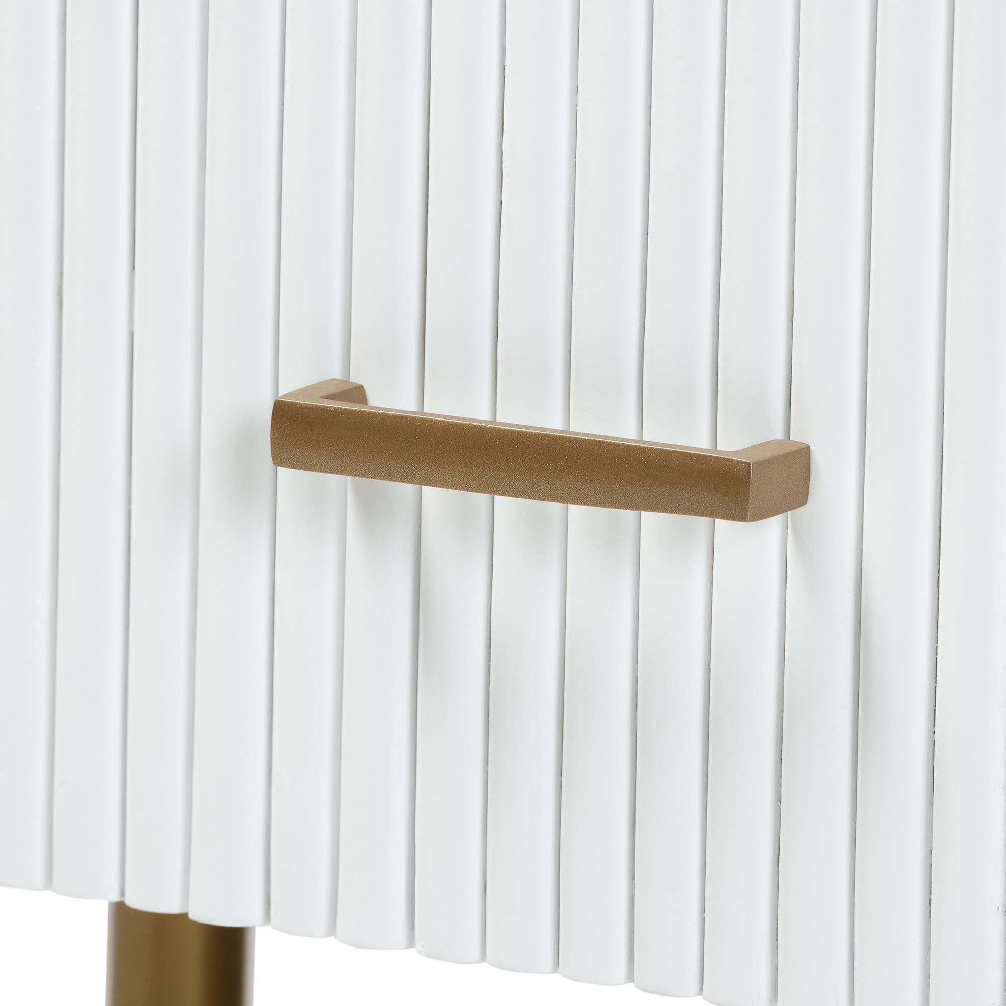 Beyla Mid-Century White Fluted Wood and Gold Metal 3-Drawer Dresser, WHITE, alternate image number 6