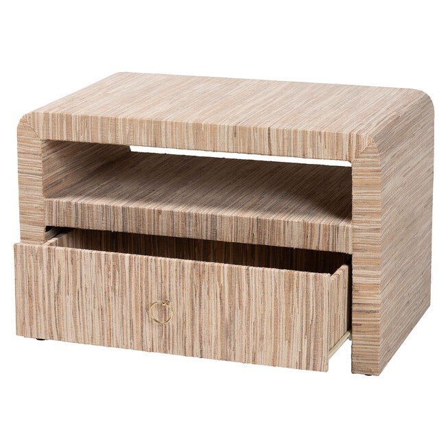 Hannah Bohemian Woven Grasscloth 1-Drawer Nightstand, NATURAL, alternate image number null