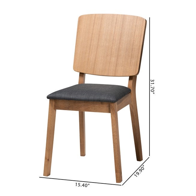 Denmark Mid-Century Modern Black Fabric And French Oak Brown Finished Rubberwood 2-Piece Dining Chair Set, , alternate image number 8