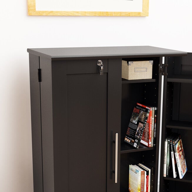 Locking Media Storage Cabinet with Shaker Doors, BLACK, hi-res image number 0