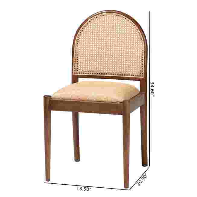A dining chair with dimensions labeled: 34.00" height, 18.50" width, and 20.00" depth.